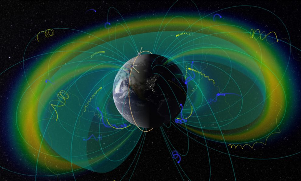 Diese Illustration zeigt, wie magnetische Feldlinien, die die Erde umkreisen, geladene Teilchen einfangen und so schützende Strahlungsgürtel aufbauen können.