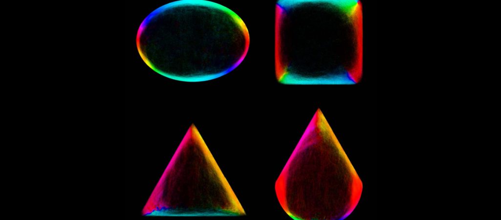 Darstellung von vier geometrischen Mustern in Bakterienkolonien