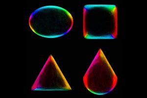 Darstellung von vier geometrischen Mustern in Bakterienkolonien