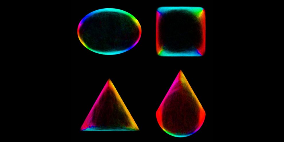 Darstellung von vier geometrischen Mustern in Bakterienkolonien