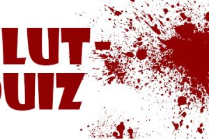 Schriftzug 'Blut-Quiz' neben Blutspur