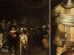 Rembrandts „Nachtwache” und Nahaufnahme der goldenen Kleidung von Leutnant Willem van Ruytenburch